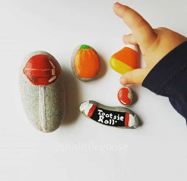 Fall Rock Painting Ideas Pumpkin Tootsie Roll Jelly Bean Lollipop