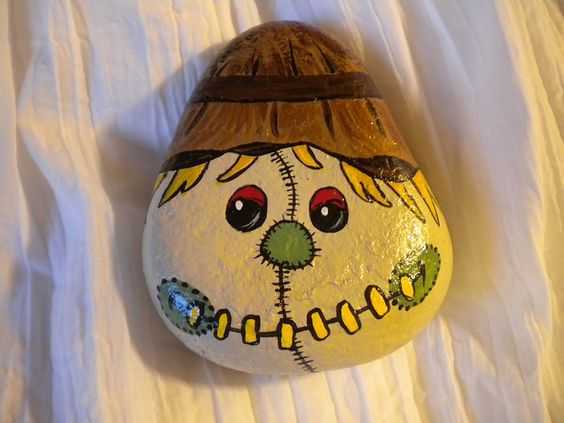 Fall Painted Rocks Scarecrow Head