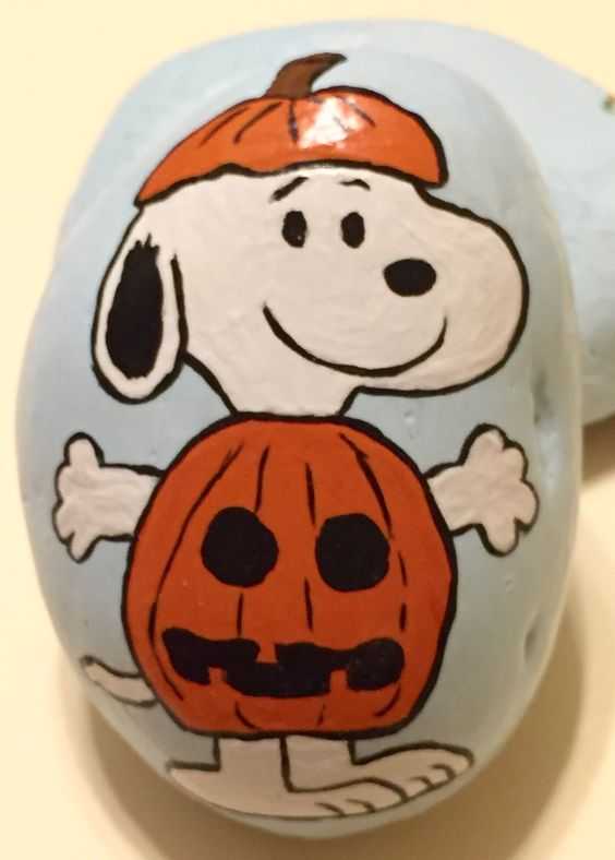 Halloween Painted Rocks Snoopy In JackOLantern Costume