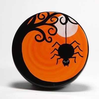 Halloween Painted Rocks Black Spider Hanging From Dead Tree