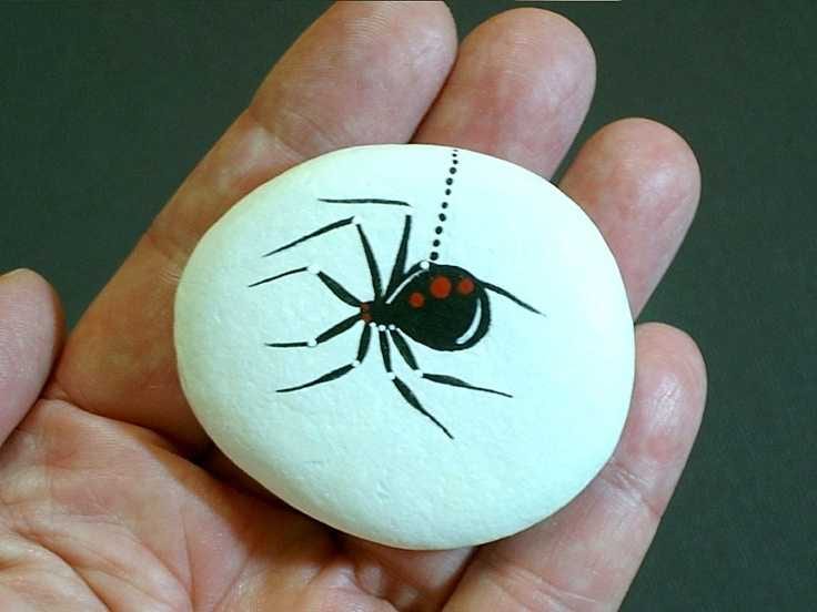 Rock Painting Ideas Halloween Black Widow Spider