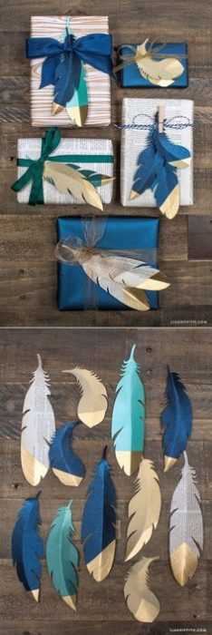 Diy Gift Wrapping A Little Gold Paint To Feather Up Newspaper Wrapper